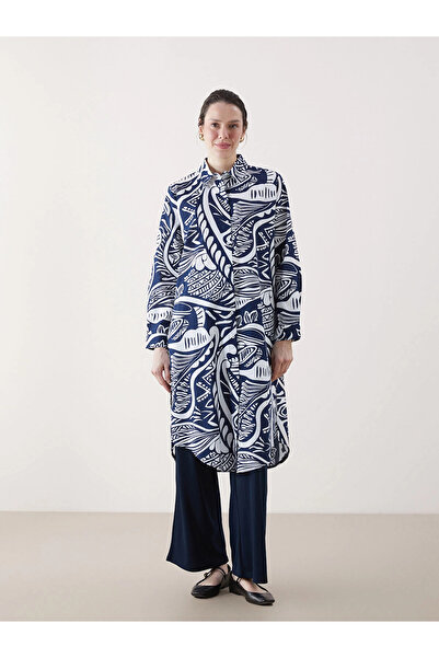 LC Waikiki Γυναικείο πουκάμισο LCWAIKIKI Classic Navy Blue με σχέδιο