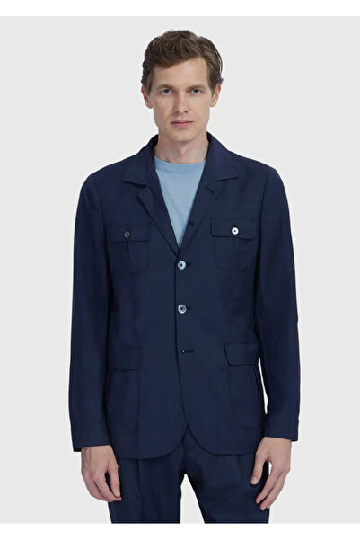 Ramsey Navy Blue Plain Shirt Shoulder Slim Fit 100% Wool Jacket