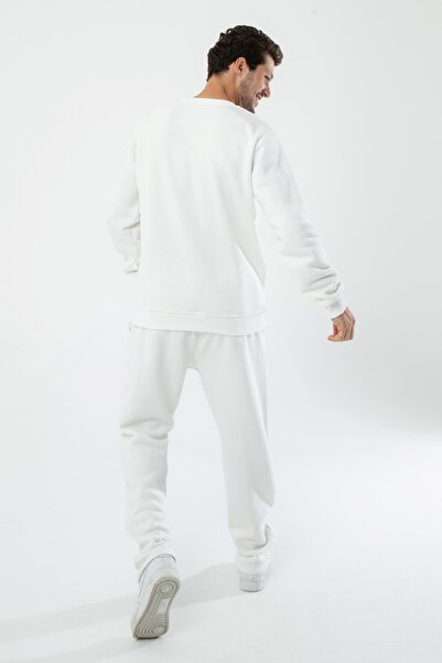 YXC Trend Maker Ανδρικό σετ αθλητικής φόρμας από βαμβακερό φλις με κεντημένο χαλαρό κρεμ χρώμα