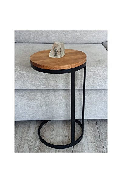 MONTANA CAMPENI Round side table - solid wood top and black metal structure