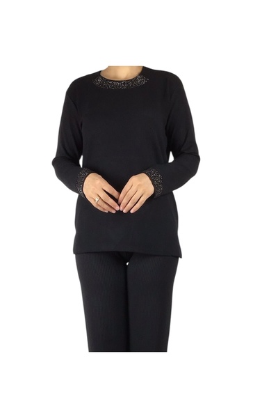 ECE GİYİM بلوزة نسائية موسمية مطرزة بالحجارة على الرقبة والكولاجين