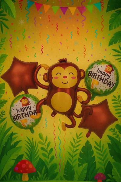 ENG PARTİ DÜNYASI Monkey Balloon Set Foil 35 and 18 Inch Eng-24