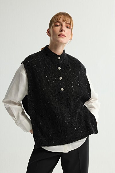 Love My Body Ajur Detaylı Düğmeli Triko Kazak