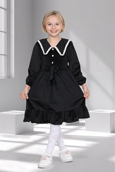 mhk burç bebe Rochie pentru fetiță din catifea cu guler cu volane - 3 - 10 an...