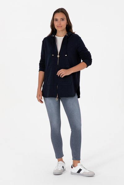 U.S. Polo Assn. سويت شيرت نسائي بغطاء للرأس وسحاب باللون الأزرق الداكن 50307714-VR033