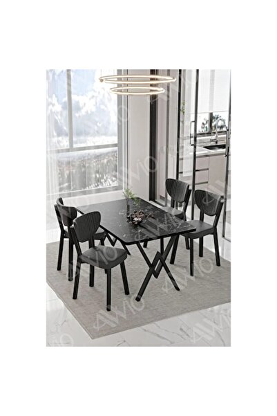 Desire Set Masa si Scaun Mar, Elegant, Bucatarie, Living, Cafenea, Masa Negru Marmura 80 x 120 cm, Negru Te