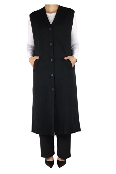 ECE GİYİM Women's Buttoned Front Long Pocket Seasonal Steel Knit Vest