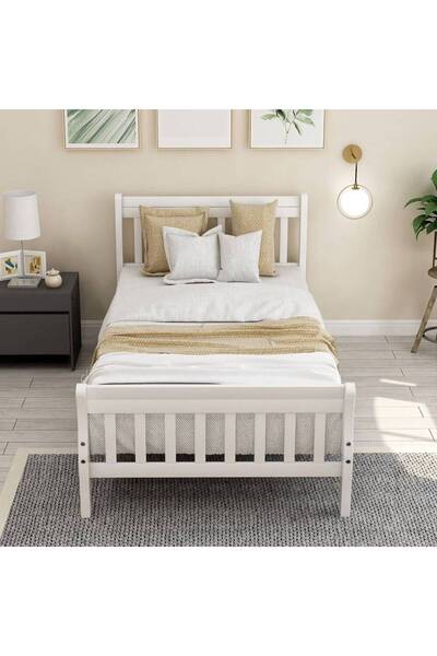 Crestj Classic Wooden Bed with Elegant Frame - White - 190cm x 120cm