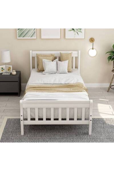 Crestj Classic Wooden Bed with Elegant Frame - White - 190cm x 120cm
