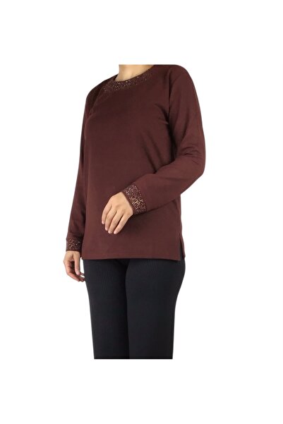 ECE GİYİM بلوزة نسائية موسمية مطرزة بالحجارة على الرقبة والكولاجين