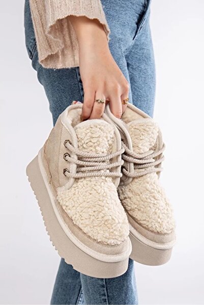 MERETTO By Akıl Talpă ortopedică Talpă înaltă cu șireturi Căptușeală interioară Detaliu de blană Cizme de pluș