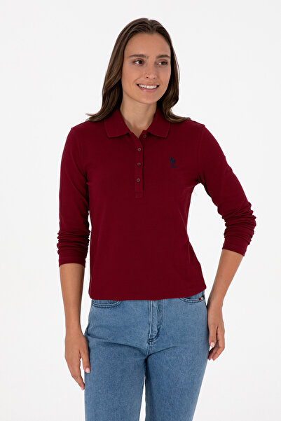 U.S. Polo Assn. Γυναικείο μπλουζάκι με λαιμόκοψη μπορντό βασικό 50307755-VR014