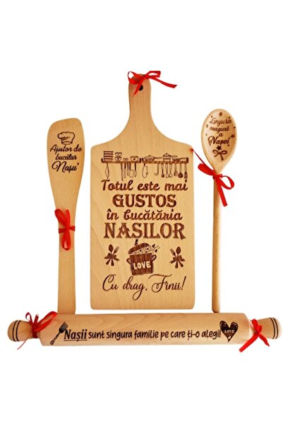 OEM Set bucatarie cadou personalizat Nasi, gravura laser, Lemn, Model 3