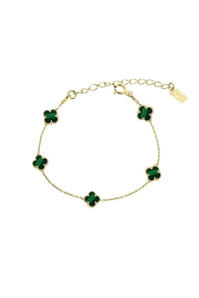 ohmygod jewelry 925 Argint Bratara din argint placat cu aur galben si piatra malakit trifoi – Malakit Lucky Nicole