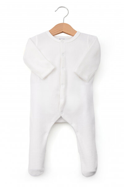OEM Velvet white romper with booties and snaps