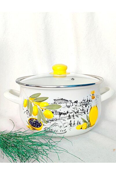 EBRULİEMAYE Olive Set Enamel Cookware Large Size 5 Liters 24 cm Diameter Milk Yogurt Soup Jam Canned Paste Pot