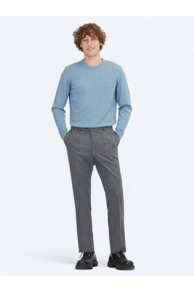 Kip Gri Düz Dokuma Fitted Fit Klasik Pantolon