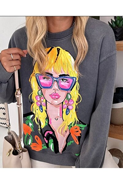 MAMAYAGA Women's Crew Neck Digital Print Comfort Colorful Patterned Sweatshirt