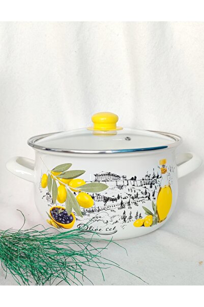 EBRULİEMAYE Olive Set Enamel Cookware Large Size 5 Liters 24 cm Diameter Milk Yogurt Soup Jam Canned Paste Pot