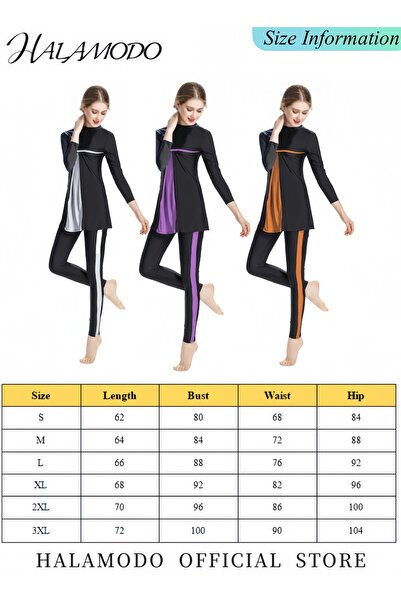 HALAMODO 3PCS Women Modest Muslim Swimsuit, Long Sleeves Swimsuits, Full Covered Swimwear