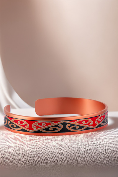 OSMANLI GÜMÜŞ Women's Copper Bracelet Ring Set - Carlotta Model Special Edition Metal Box and Quartz Stone