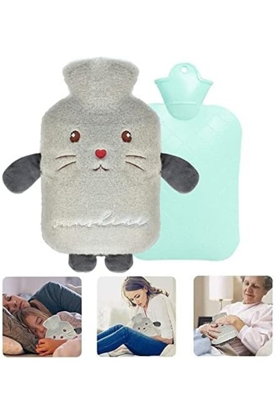 MEISHANG water bottle with cover, PVC/cotton, grey/light blue, 26 x 16 cm