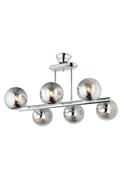 NZL Lighting Lamp Space Modern Tasarım Avize Altılı Krom Oturma Odası Cam Avi...