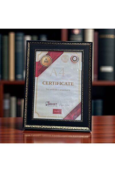 Peramari Decorative Wooden Art Certificate Frame Black Gold A4 Size