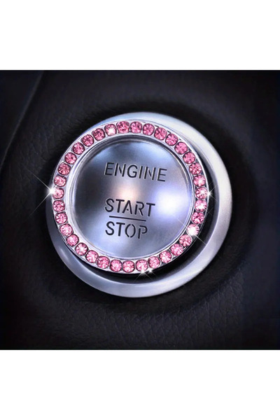 Vira Rise 1 قطعة حلقة زر تشغيل السيارة اللامعة - غطاء زر التشغيل بحجر وردي، م...