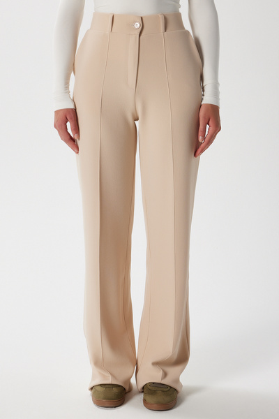 Ritnice Lycra Series Lift Stitched Flexible Light Beige Palazzo Trousers