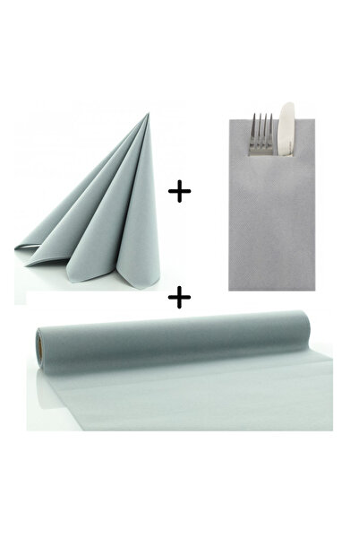 Mank Set accesorii pentru decor de masă gri - șervețele festive, șervețele de masă, rolă Linclass Gray cross