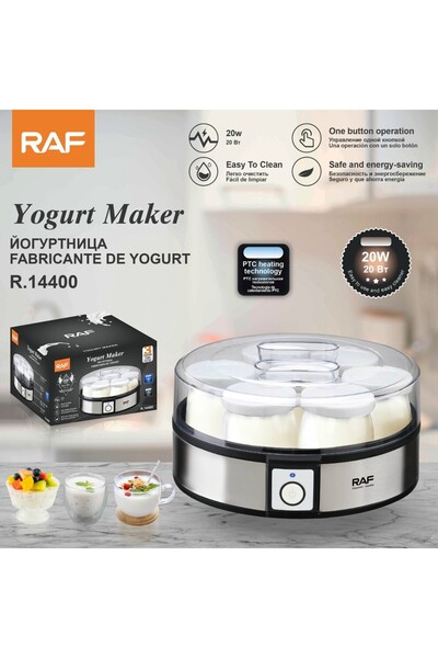raf 20W Electric Yogurt Maker, 7 Glass Jars, One-Button Operation, Easy Clean Machine