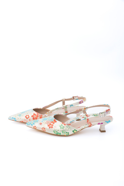 Letafia Oliva Floral Patterned Short Heeled Shoes