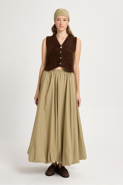 minaaise Fusta lungă elastică kaki pentru femei, căptușită, model 29004