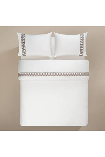 Penelope 100% Cotton Satin Fabric Duvet Cover Set 200X220 cm White Stone - Regina Series