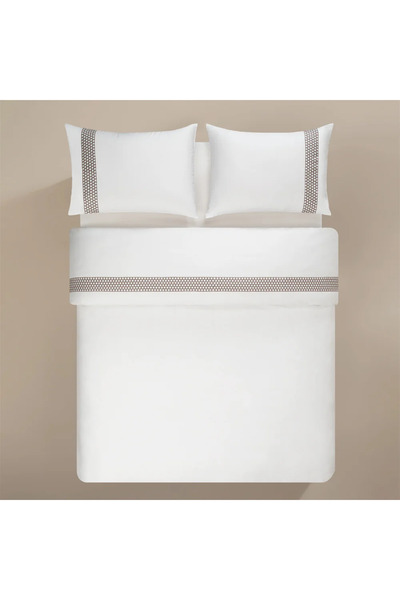 Penelope 100% Cotton Satin Fabric Duvet Cover Set 240X220 cm White Stone- Regina Series