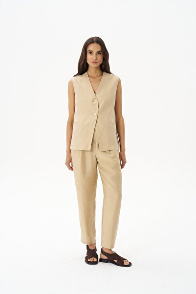 Beauty Omelette Bej Keten Havuç Pantolon