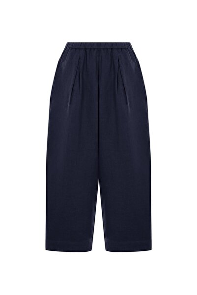 Beauty Omelette Lacivert Keten Şalvar Kesim Pantolon