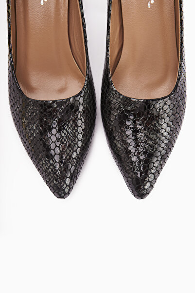 Limoya Emelia Genuine Leather Black Snake Pattern Women's Heeled Shoes