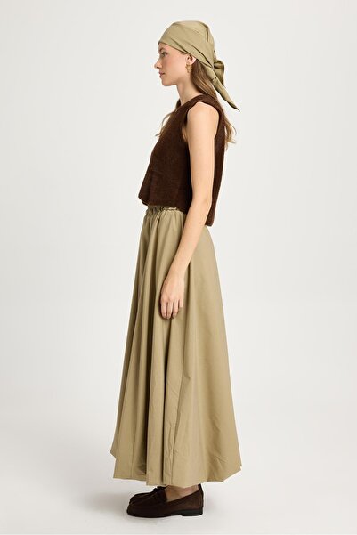 minaaise Fusta lungă elastică kaki pentru femei, căptușită, model 29004