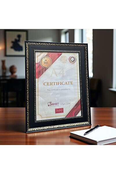 Peramari Ramă decorativă din lemn pentru certificat de artă, negru auriu, dimensiune A4