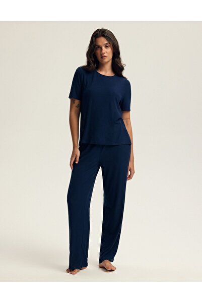 Bloovii Set pijama pentru femei, format din două piese, cu mânecă lungă și pantaloni lungi, croială lejeră, cu nervuri | Kaelana