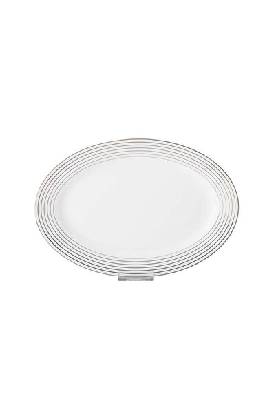 ORIAN 1 piece white porcelain rice plate with stripes, size 34*23 cm