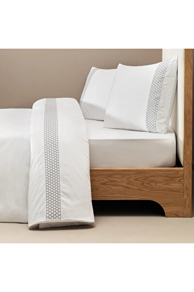 Penelope 100% Cotton Satin Fabric Duvet Cover Set 240X220 cm White Blue - Regina Series