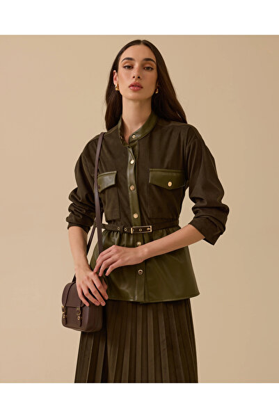 SCL Suni Deri Detaylı Kemerli Süet Ceket