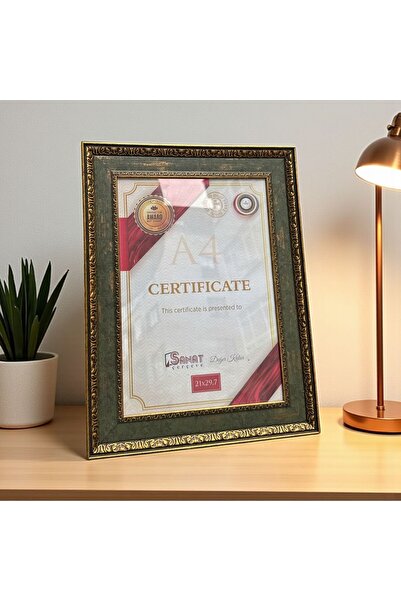 Peramari Decorative Wooden Art Certificate Frame Khaki Green Gold A4 Size