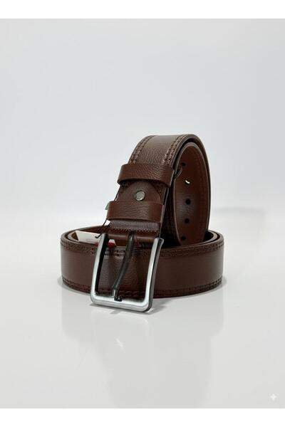4.5CM ENJEKSİYON KIRILMAZ TOKALI FINDIK KAHVE ÇİFT DİKİŞ DESEN MANDA HAKİKİ DERİ KOT KEMERİ