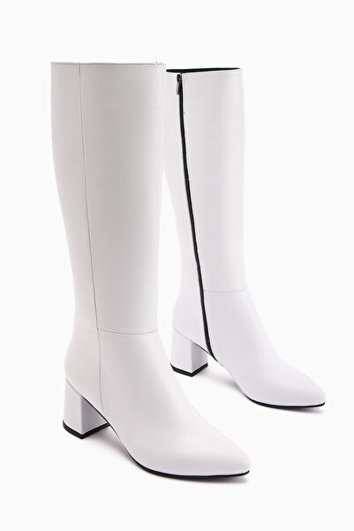 Limoya Velma Genuine Leather White Heeled Women's Boots