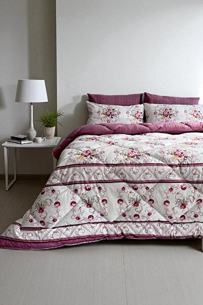 Alla Turca Double Size 4-Piece Pillowcase Set with Elastic Sheets Double-Sided Sleeping Set-Cross Stitch Dried Rose