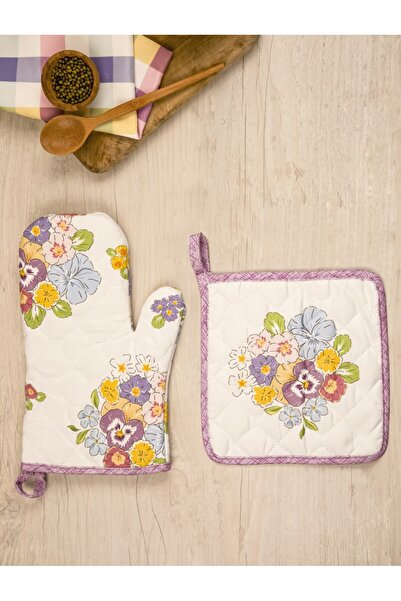 Spring Süet Çiçekli Eldiven ve Tutaç